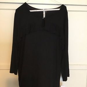 NY Collection Womens Ruffled Keyhole Top